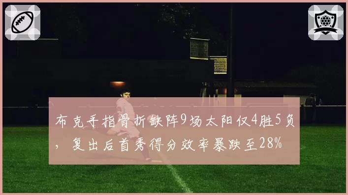 布克手指骨折缺阵9场太阳仅4胜5负，复出后首秀得分效率暴跌至28%